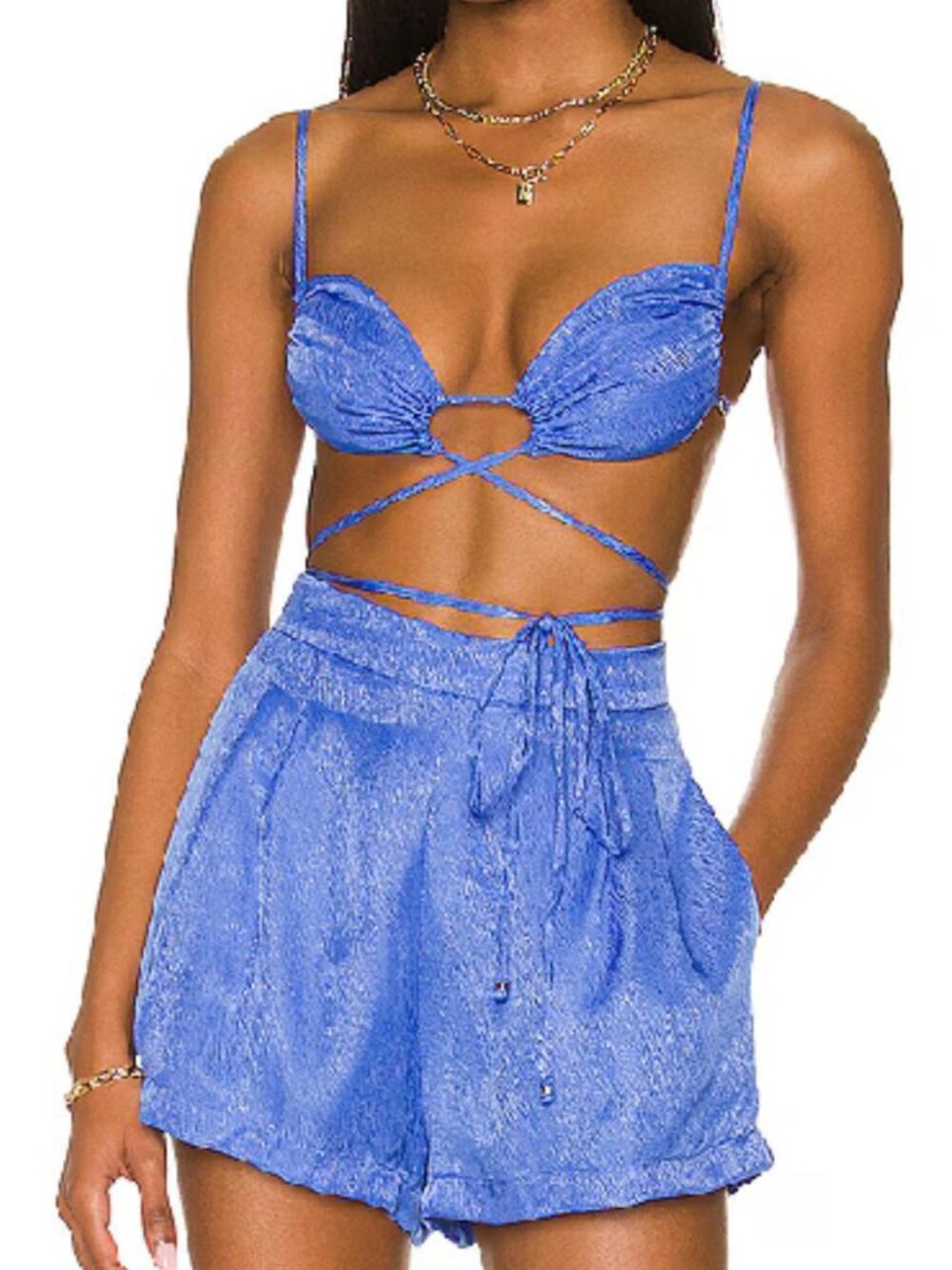 Indah Cupid Blue String Bra Top & Lilly Shbort in Iris Set